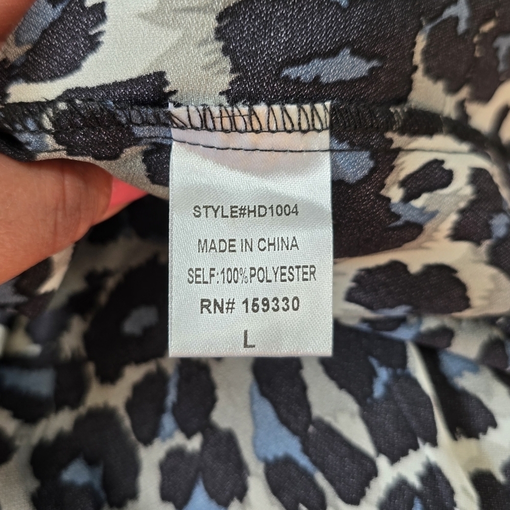 Heyson Blue and Black Leopard Print Long Sleeve Babydoll Dress Size Large - Picture 6 of 10
